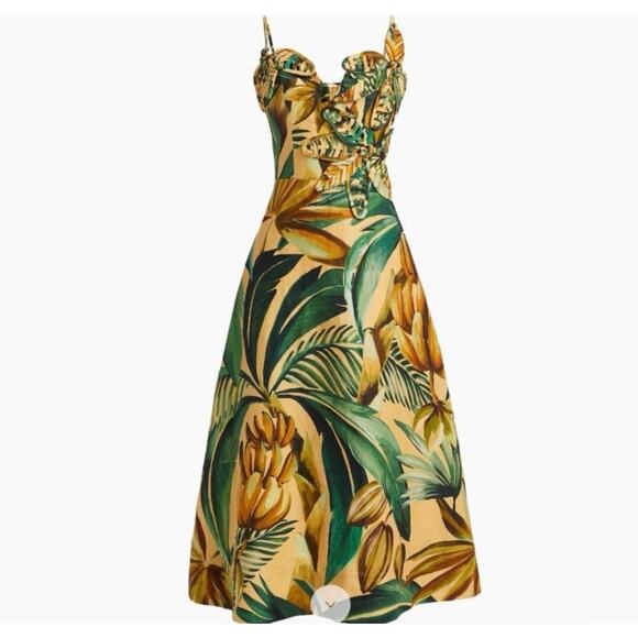 NWT Anthropologie Farm rio Yellow Bananart 3d Bodice Midi Dress S - Picture 1 of 4